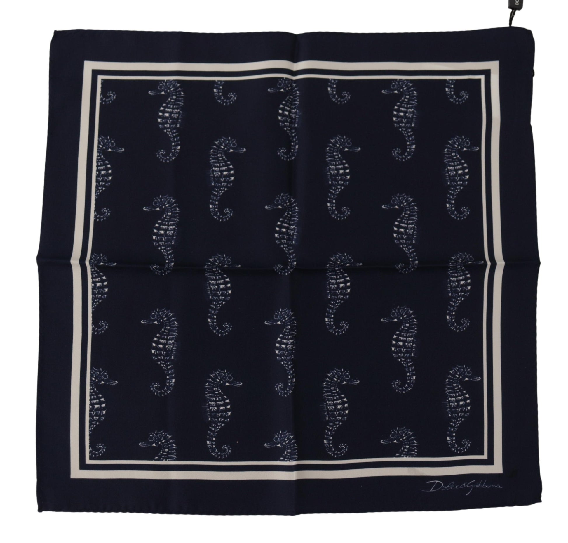 Dolce & Gabbana Blue Seahorse DG Printed Square Handkerchief Scarf - ClickThatClicks 