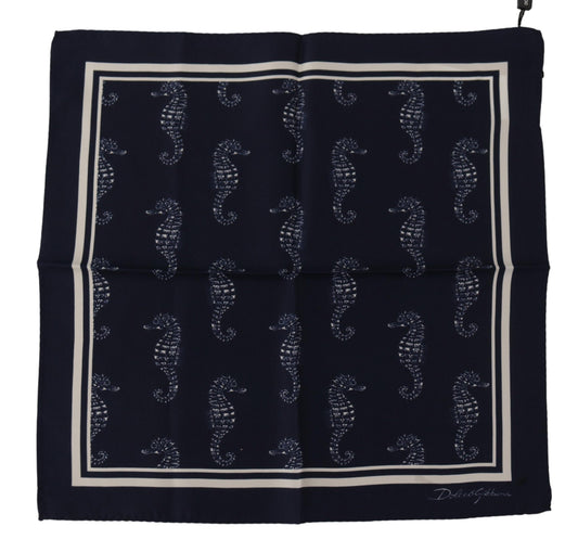 Dolce & Gabbana Blue Seahorse DG Printed Square Handkerchief Scarf - ClickThatClicks 