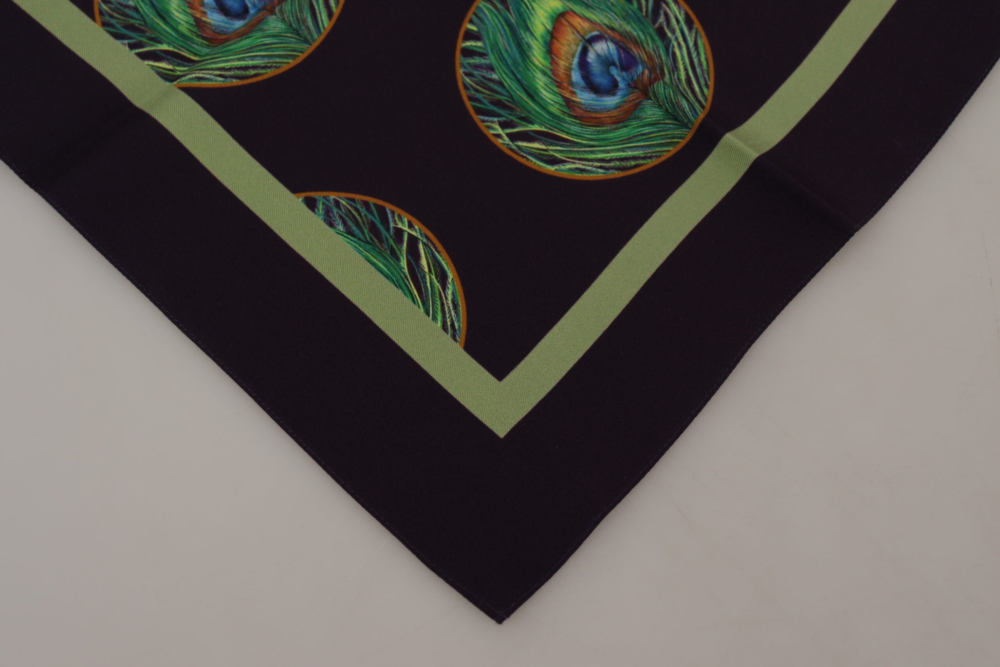 Dolce & Gabbana Black Peacock Feather DG Printed Square Handkerchief Scarf - ClickThatClicks 