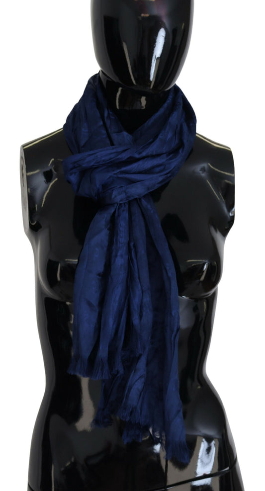Costume National Blue Silk Shawl Foulard Fringes Scarf - ClickThatClicks 
