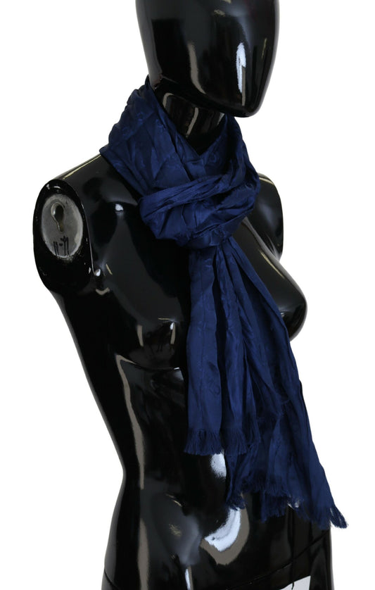 Costume National Blue Silk Shawl Foulard Fringes Scarf - ClickThatClicks 