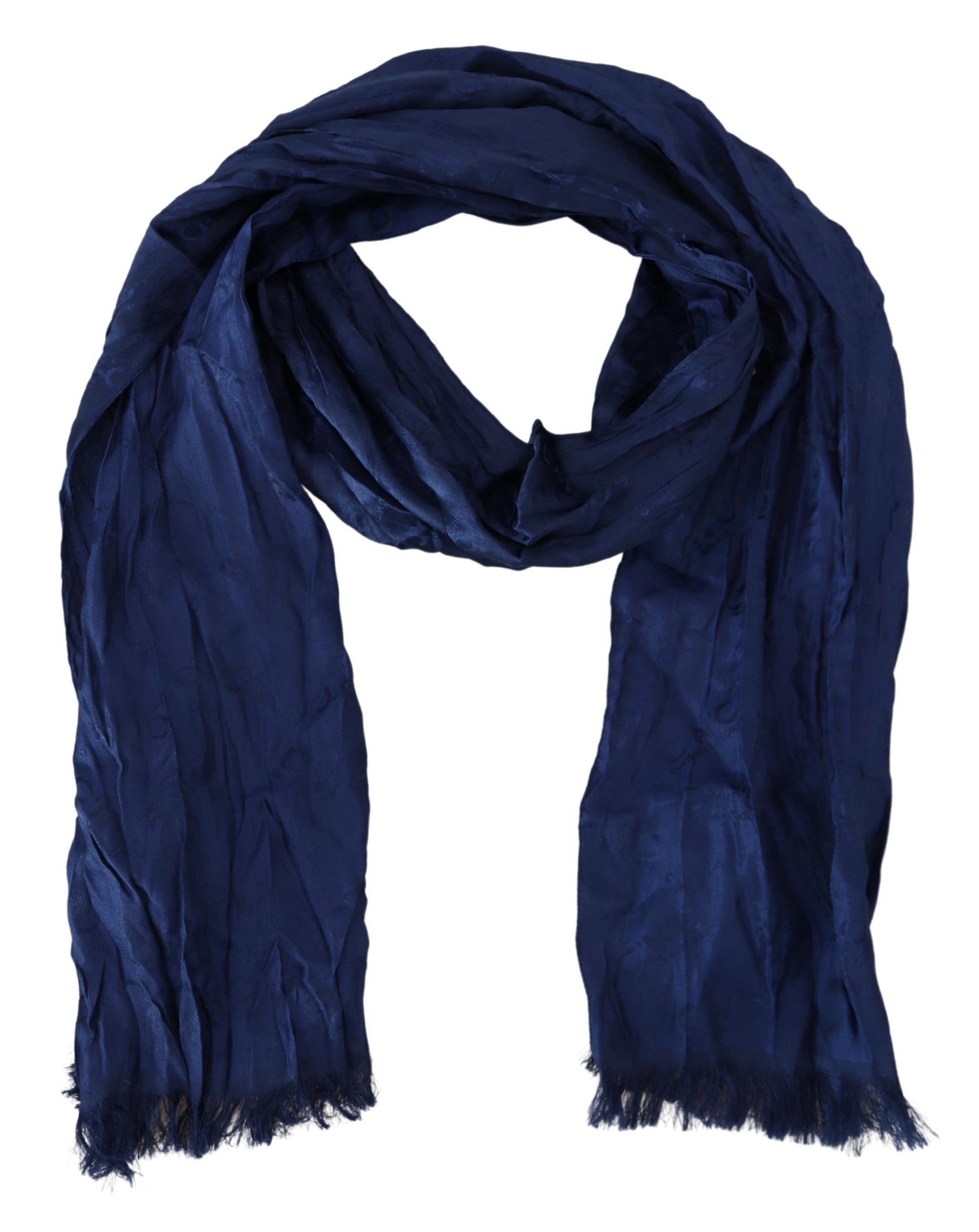 Costume National Blue Silk Shawl Foulard Fringes Scarf - ClickThatClicks 