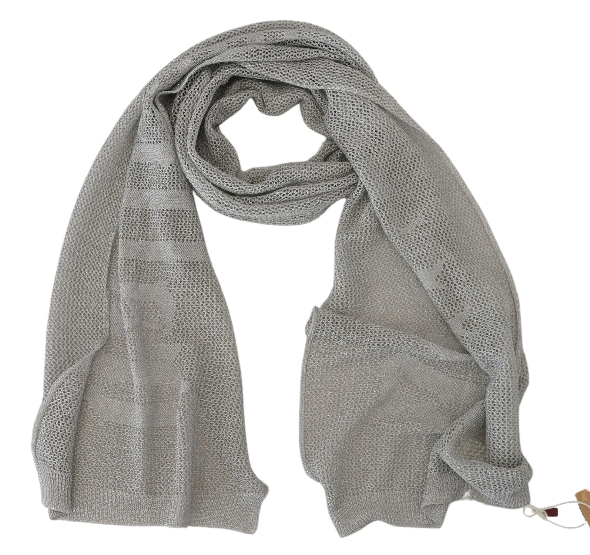 John Galliano Gray Logo Knitted Neck Wrap Shawl Foulard Scarf - ClickThatClicks 