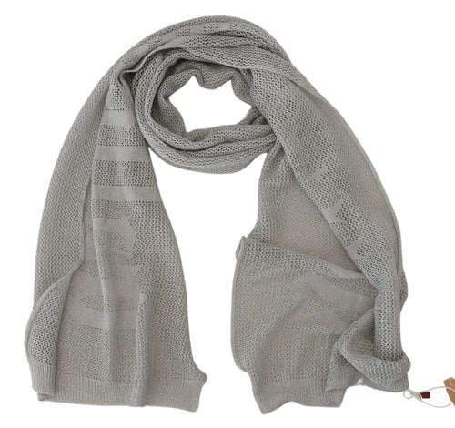 John Galliano Gray Logo Knitted Neck Wrap Shawl Foulard Scarf - ClickThatClicks 