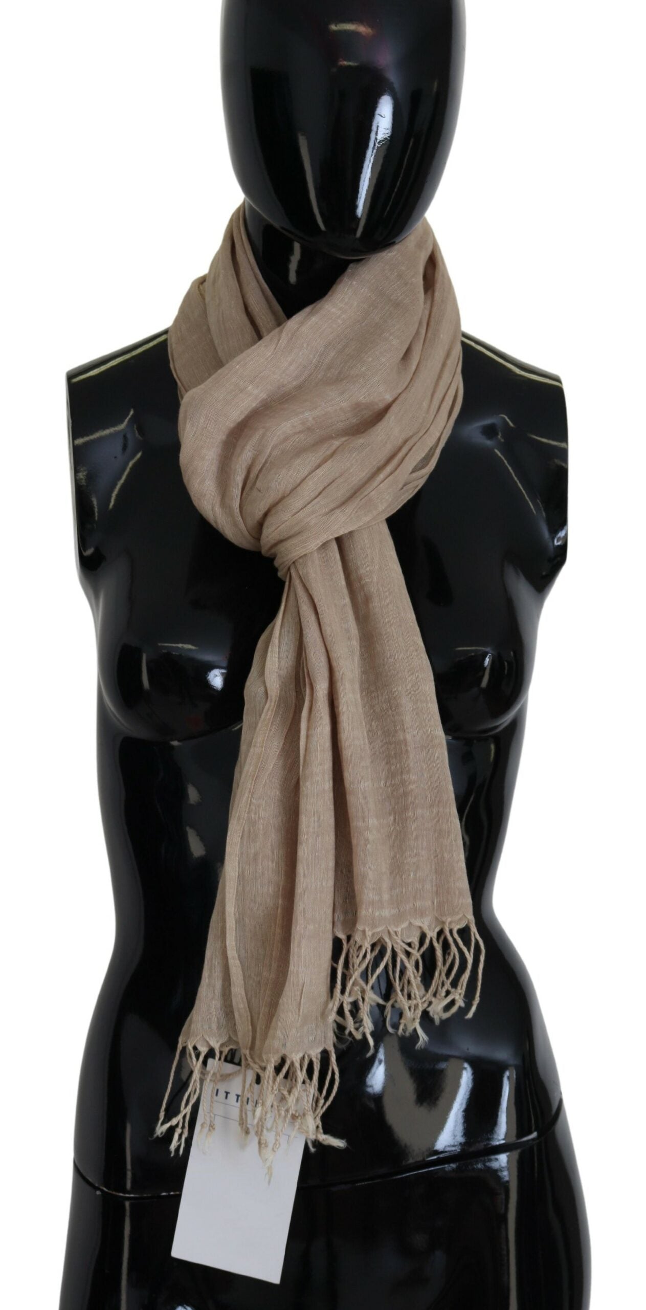 Costume National Beige Cotton Shawl Foulard Fringe Scarf - ClickThatClicks 