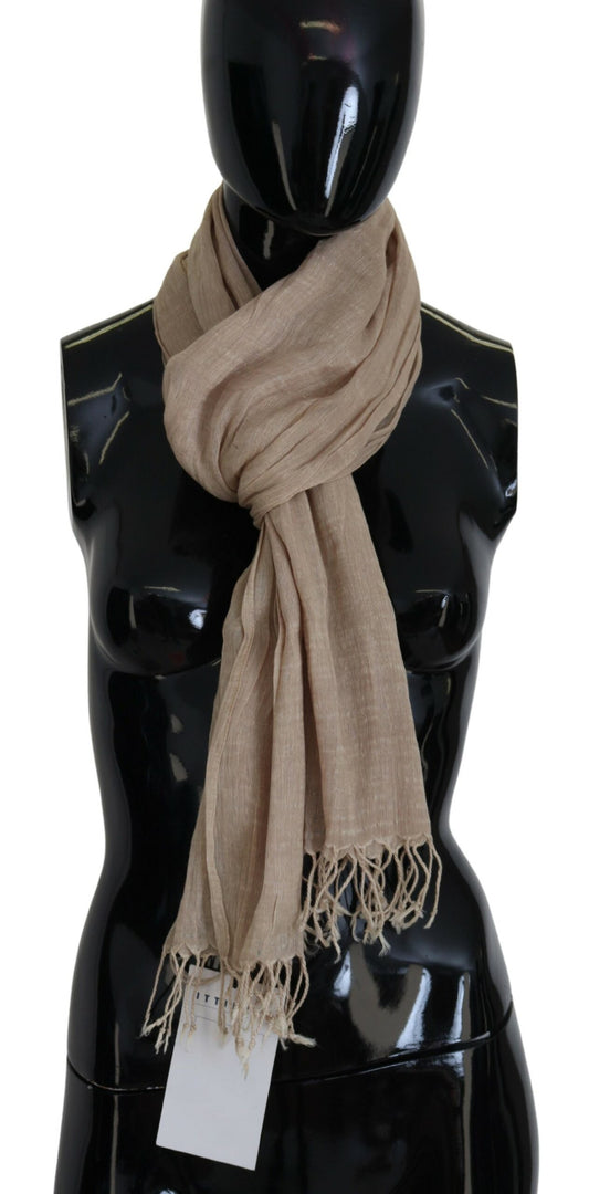 Costume National Beige Cotton Shawl Foulard Fringe Scarf - ClickThatClicks 
