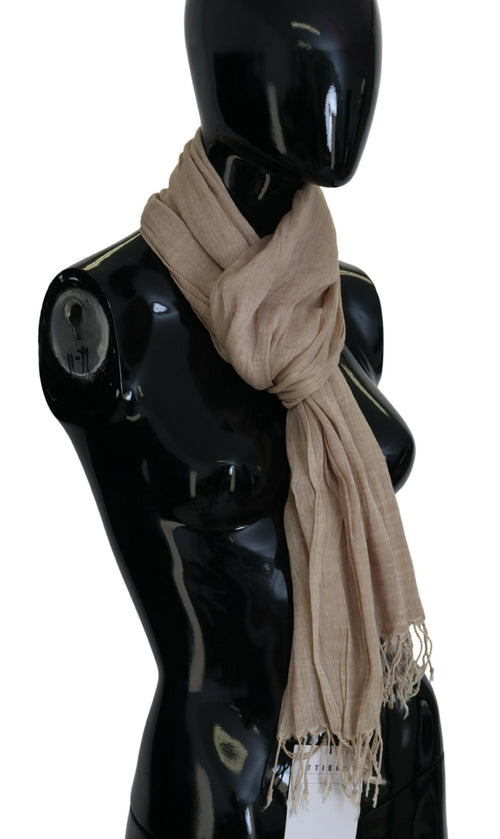 Costume National Beige Cotton Shawl Foulard Fringe Scarf - ClickThatClicks 