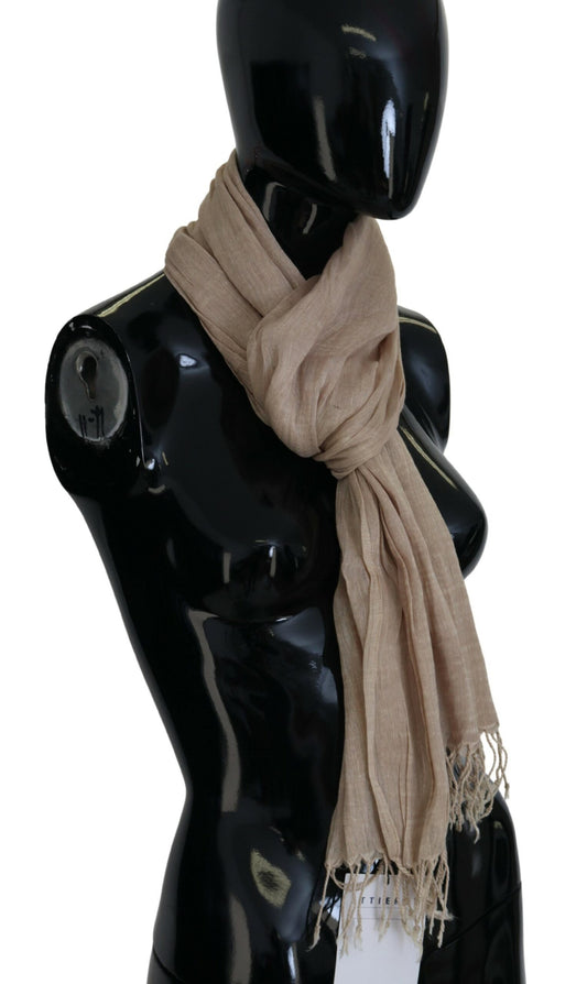 Costume National Beige Cotton Shawl Foulard Fringe Scarf - ClickThatClicks 