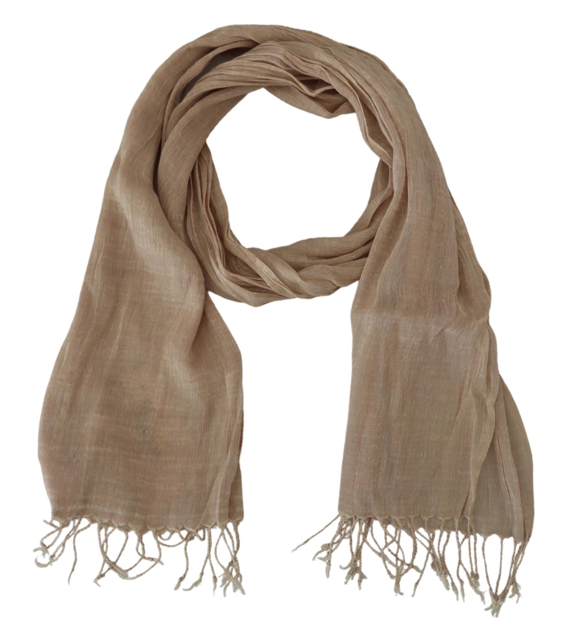 Costume National Beige Cotton Shawl Foulard Fringe Scarf - ClickThatClicks 