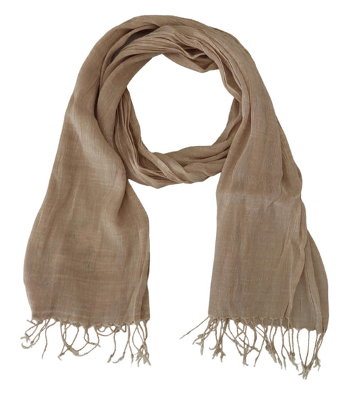 Costume National Beige Cotton Shawl Foulard Fringe Scarf - ClickThatClicks 