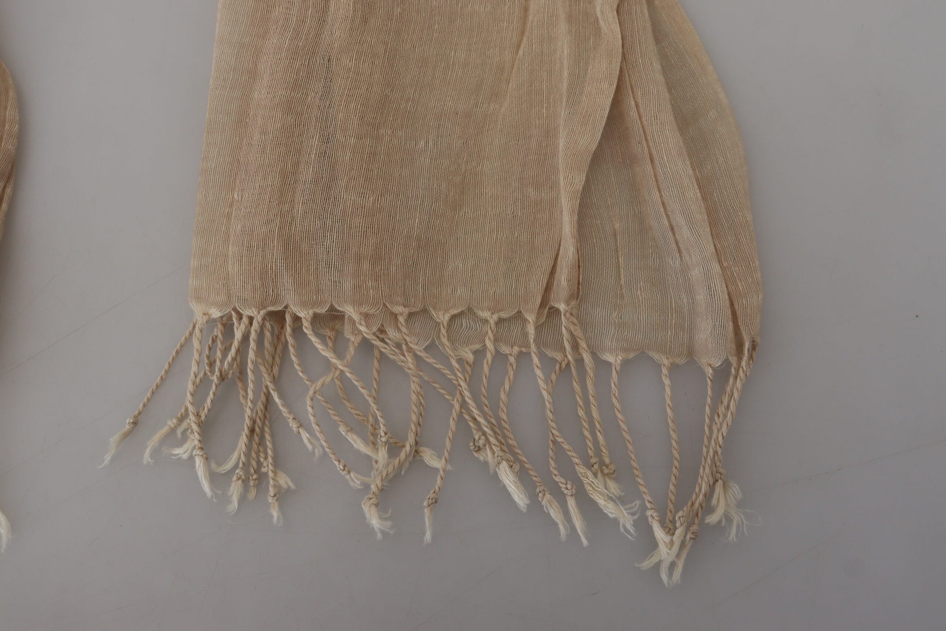 Costume National Beige Cotton Shawl Foulard Fringe Scarf - ClickThatClicks 
