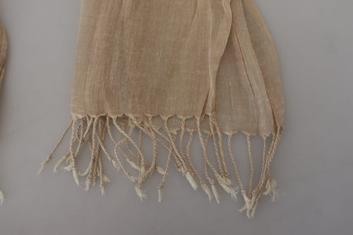 Costume National Beige Cotton Shawl Foulard Fringe Scarf - ClickThatClicks 