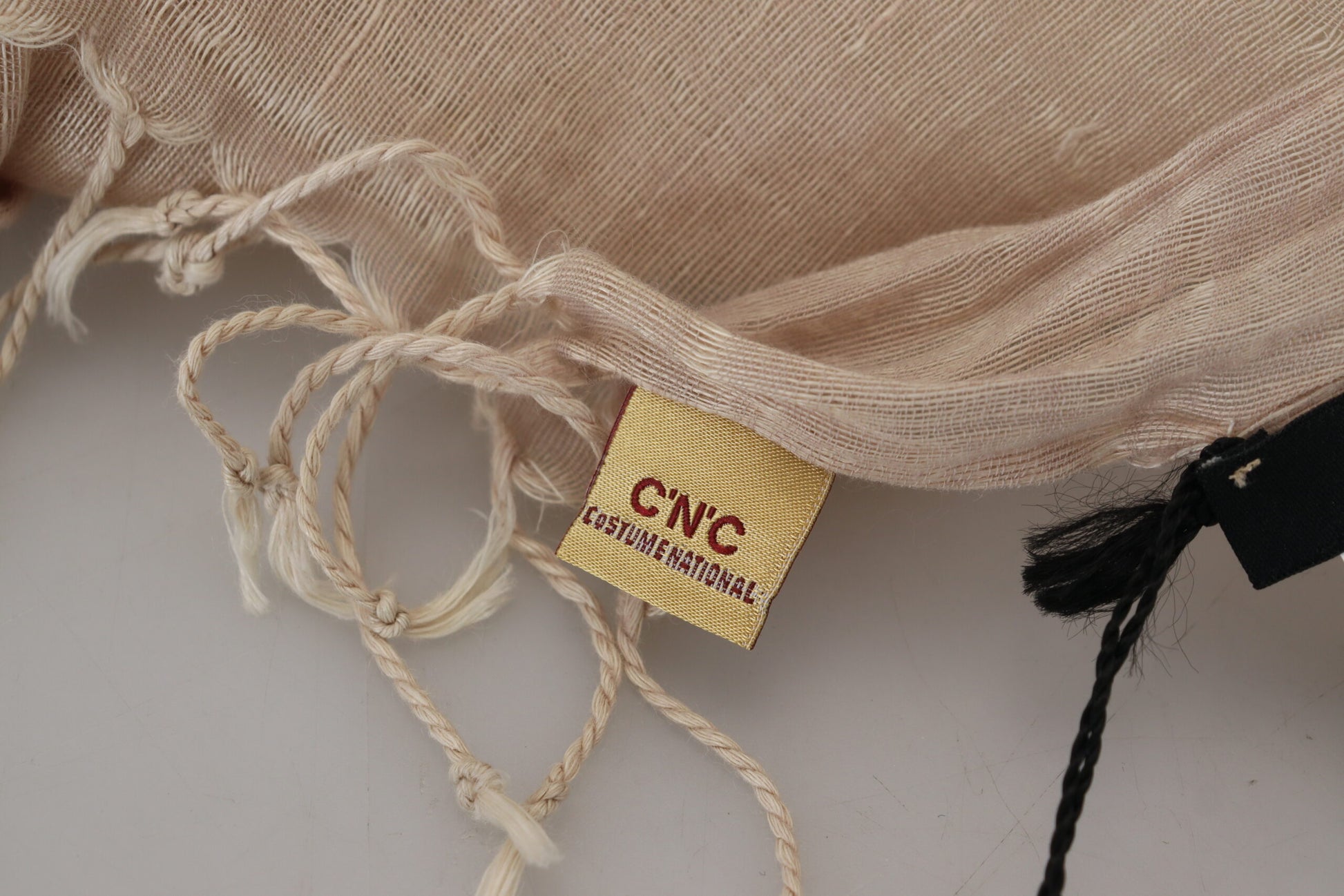 Costume National Beige Cotton Shawl Foulard Fringe Scarf - ClickThatClicks 