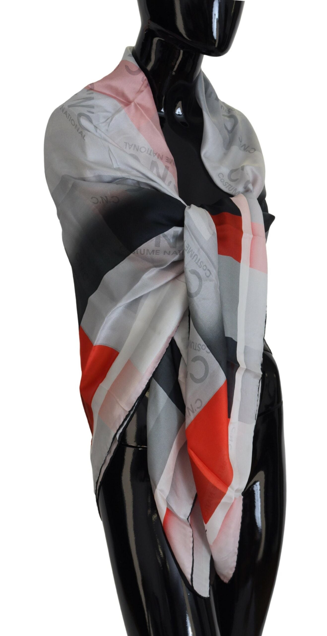 Costume National Gray Red Shawl Foulard Wrap Scarf - ClickThatClicks 