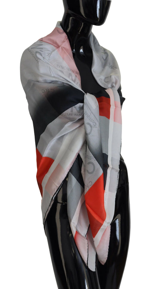 Costume National Gray Red Shawl Foulard Wrap Scarf - ClickThatClicks 