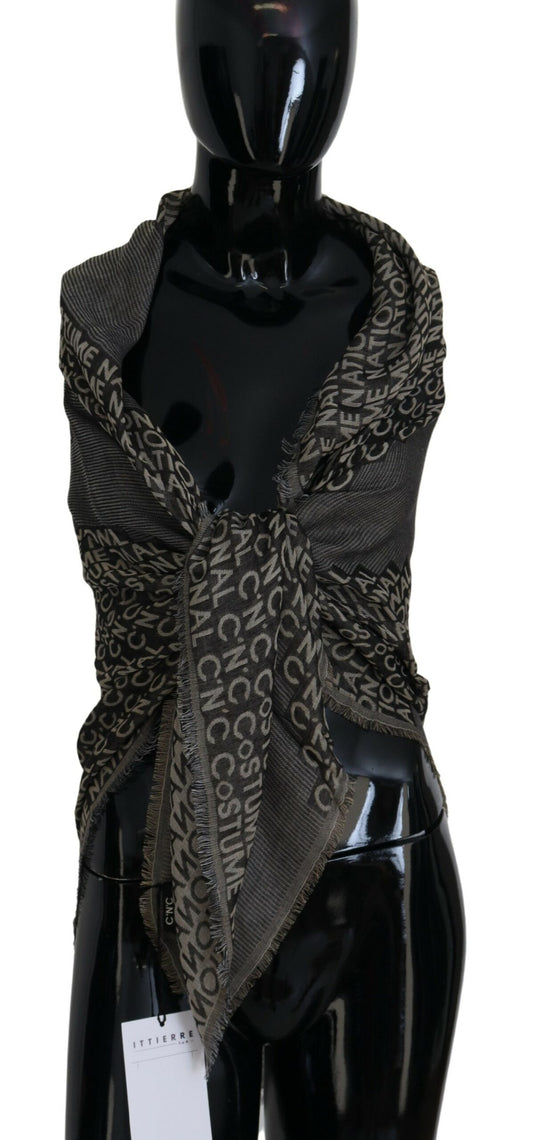 Costume National Gray Logo Knit Neck Wrap Shawl Scarf - ClickThatClicks 