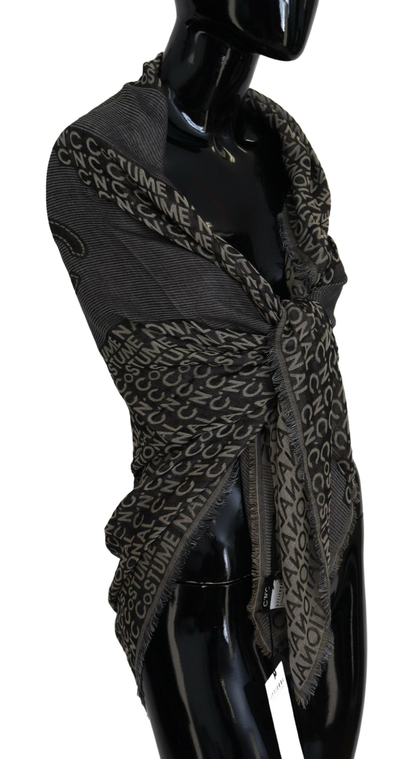 Costume National Gray Logo Knit Neck Wrap Shawl Scarf - ClickThatClicks 