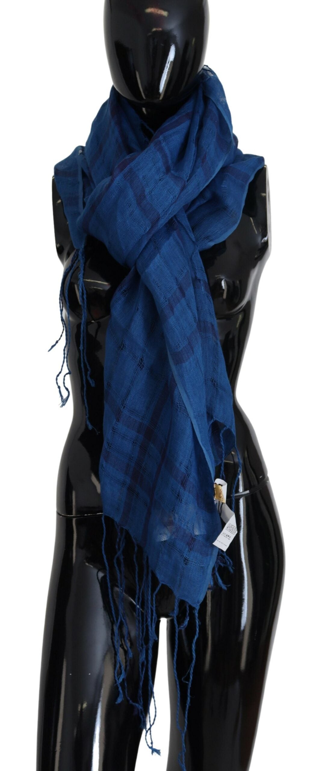 Costume National Blue Linen Shawl Foulard Fringes Scarf - ClickThatClicks 