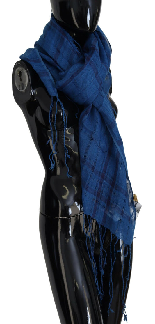Costume National Blue Linen Shawl Foulard Fringes Scarf - ClickThatClicks 