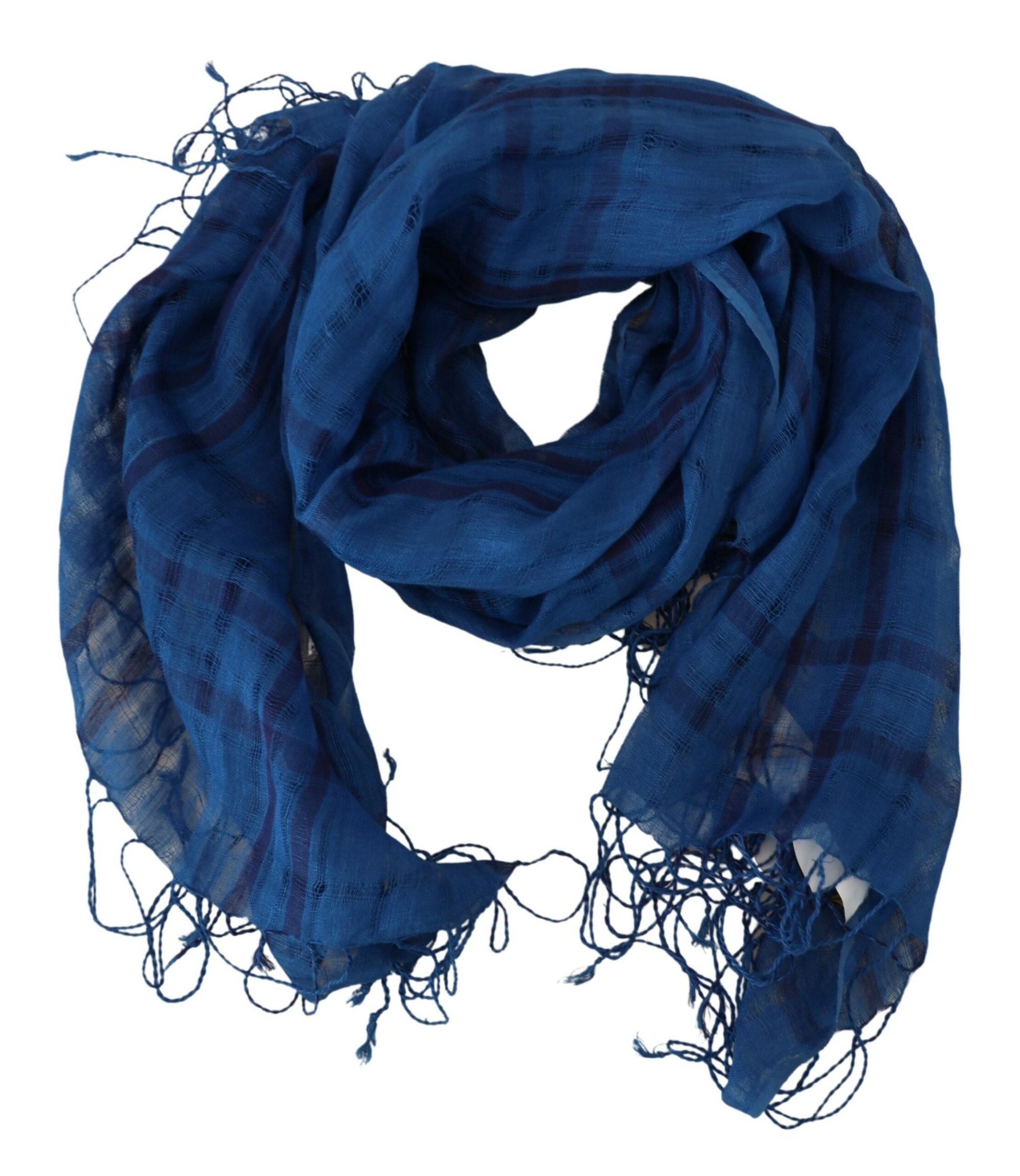 Costume National Blue Linen Shawl Foulard Fringes Scarf - ClickThatClicks 