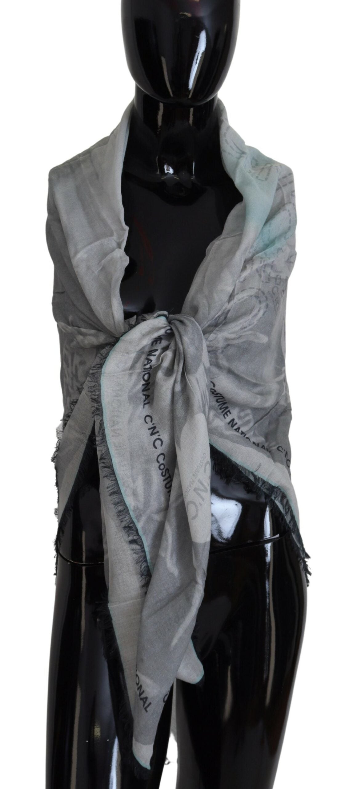Costume National Gray Print Shawl Foulard Fringes Scarf - ClickThatClicks 