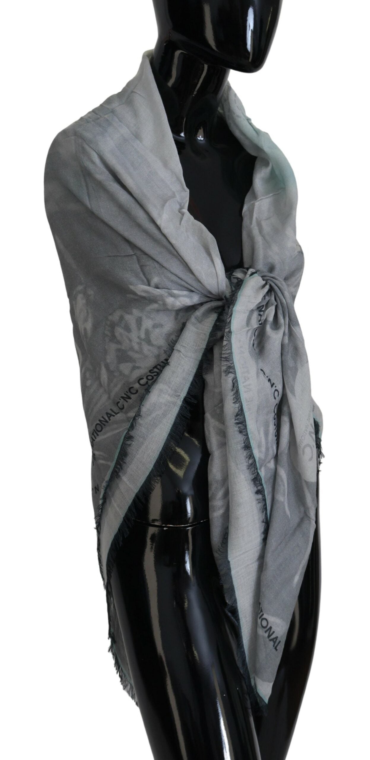 Costume National Gray Print Shawl Foulard Fringes Scarf - ClickThatClicks 