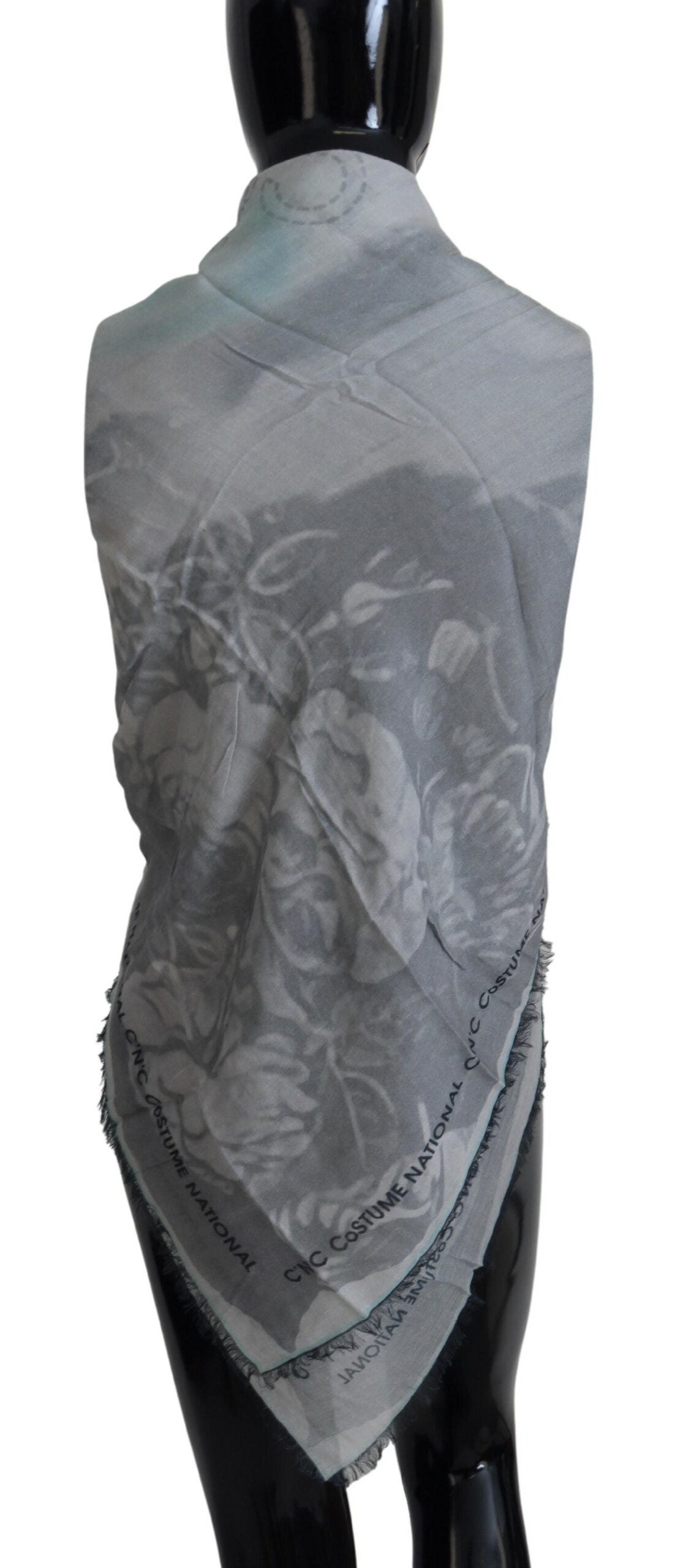 Costume National Gray Print Shawl Foulard Fringes Scarf - ClickThatClicks 