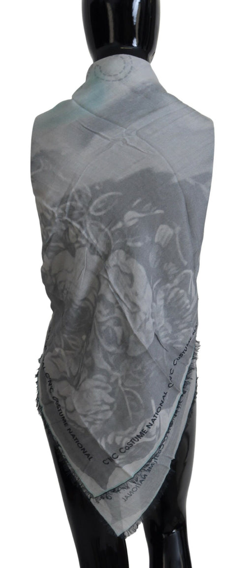 Costume National Gray Print Shawl Foulard Fringes Scarf - ClickThatClicks 