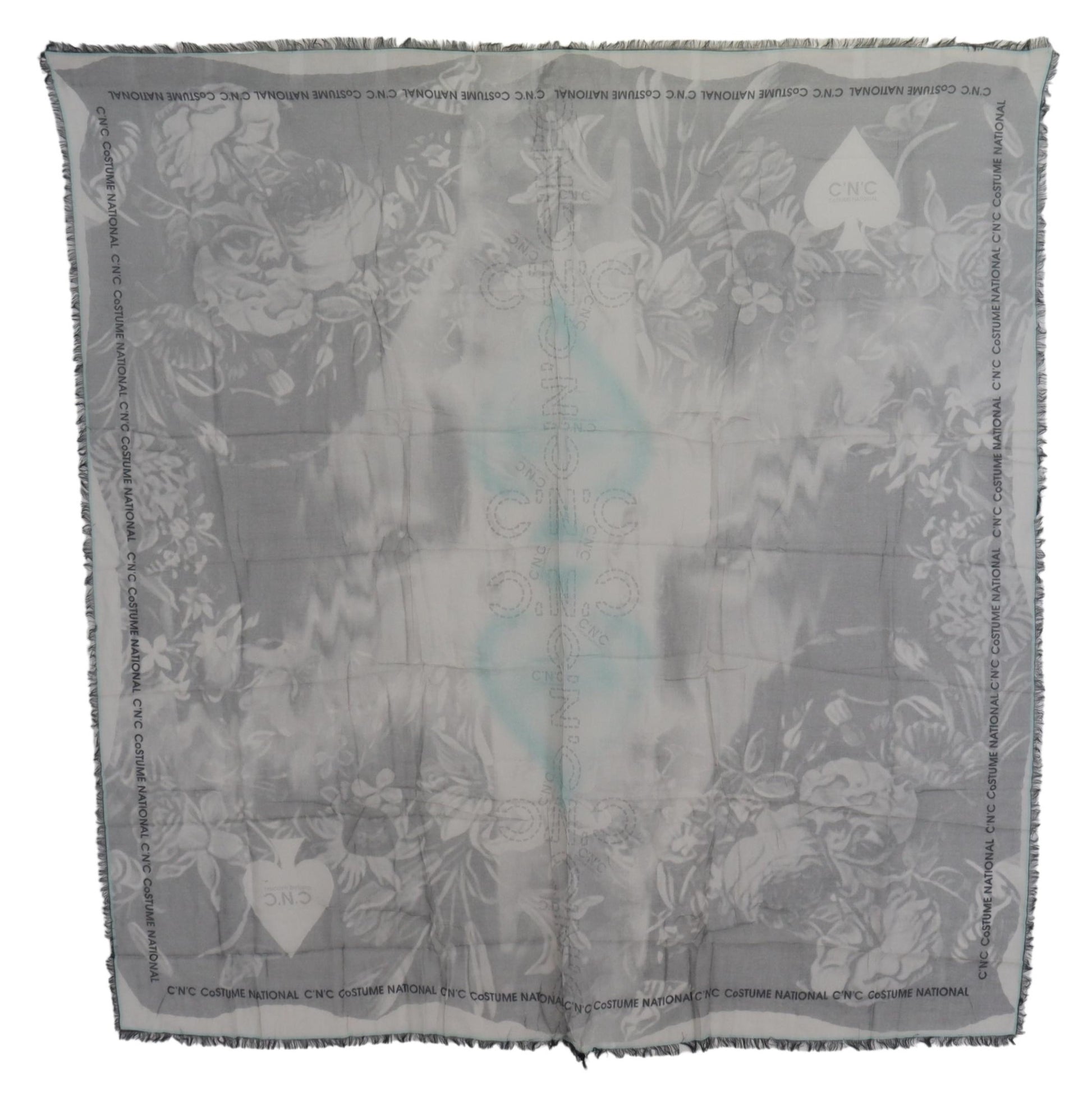 Costume National Gray Print Shawl Foulard Fringes Scarf - ClickThatClicks 