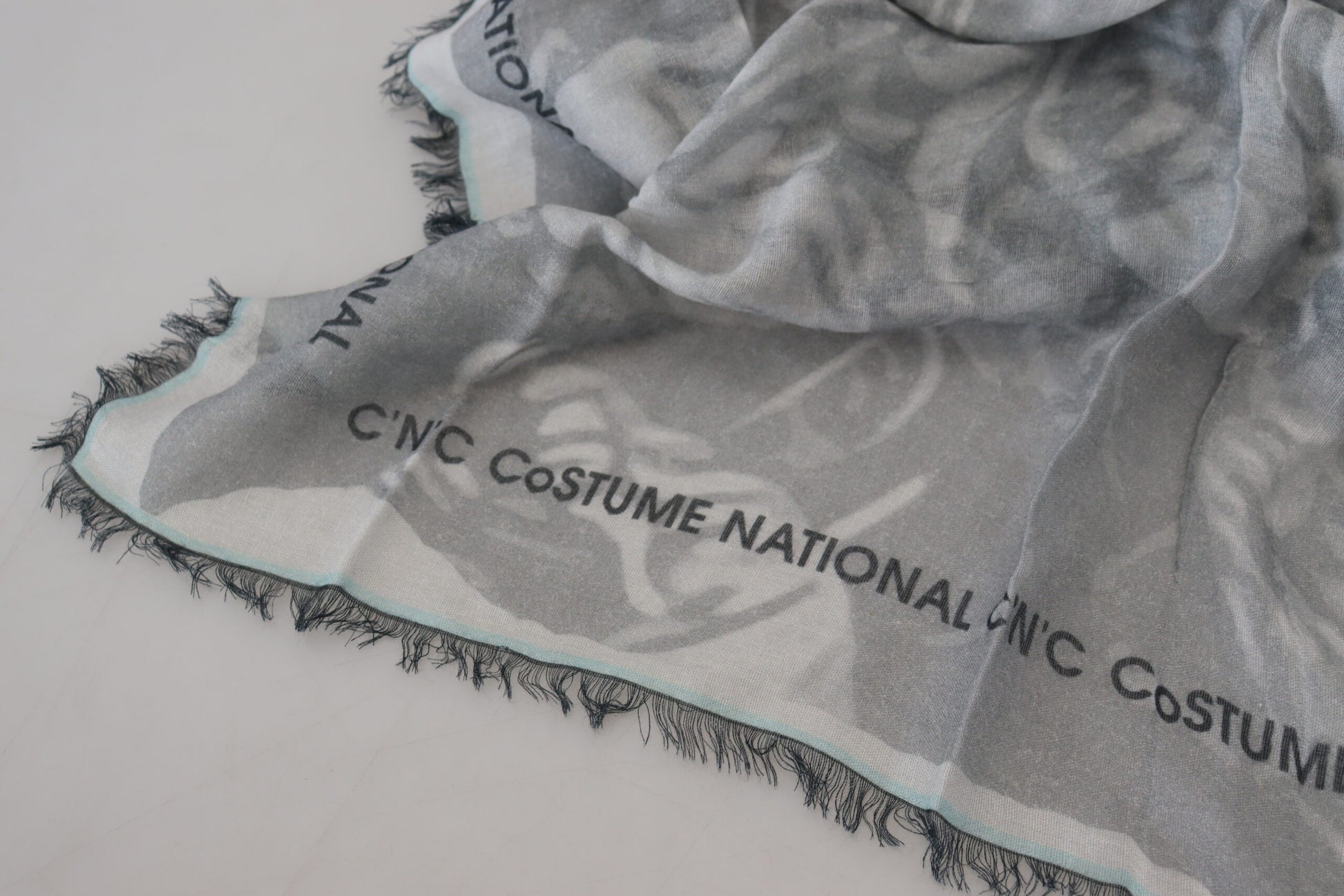 Costume National Gray Print Shawl Foulard Fringes Scarf - ClickThatClicks 