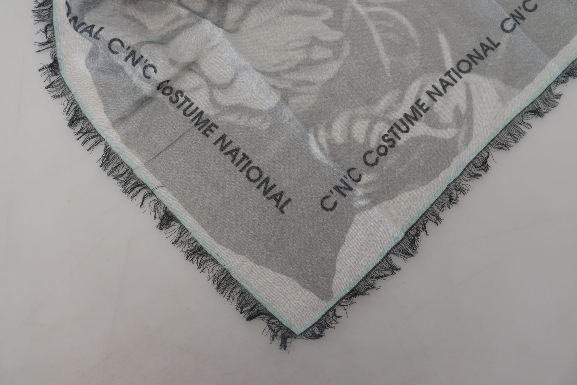 Costume National Gray Print Shawl Foulard Fringes Scarf - ClickThatClicks 