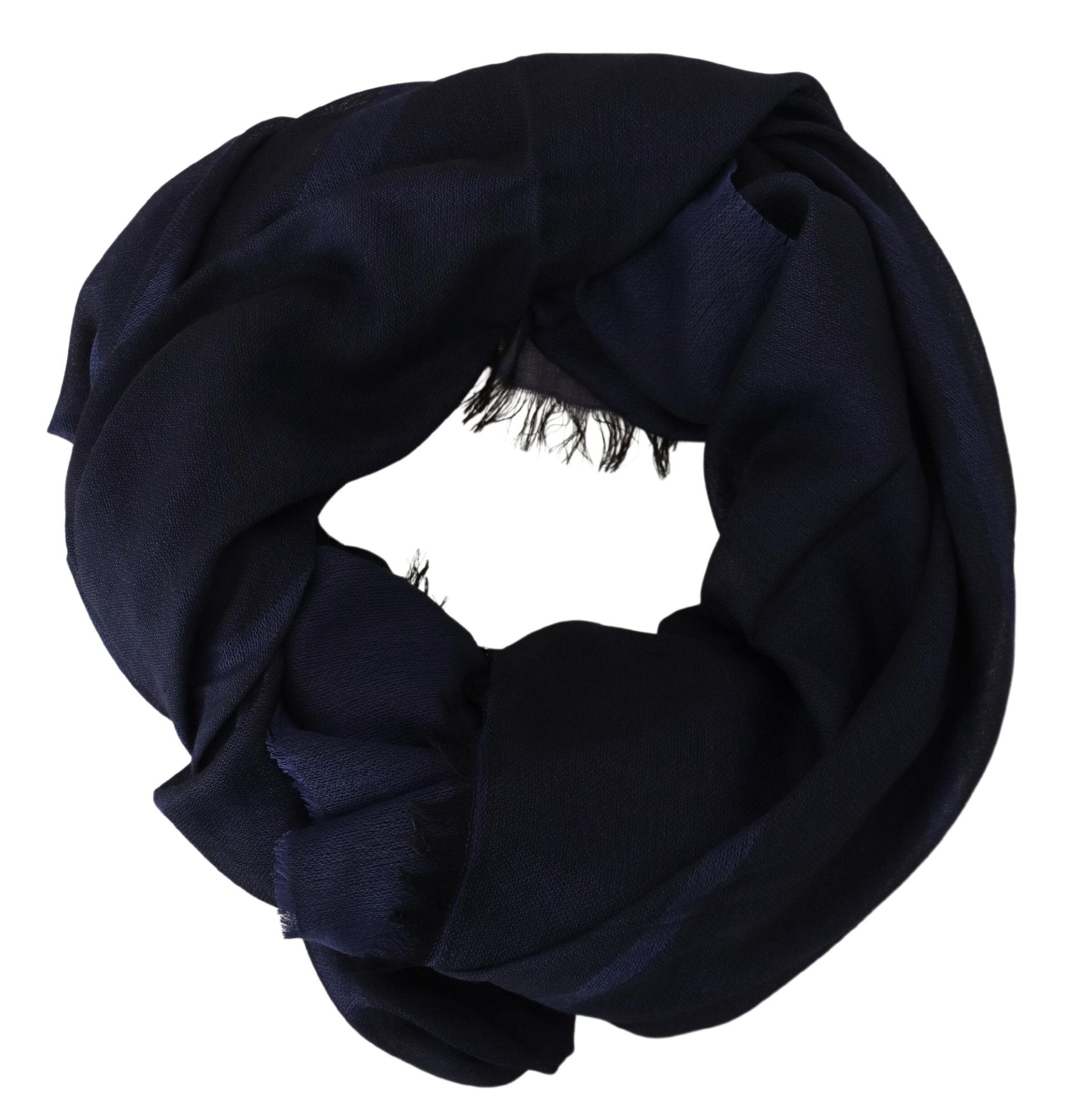 GF Ferre Dark Blue Wool Neck Wrap Shawl Fringes Scarf - ClickThatClicks 