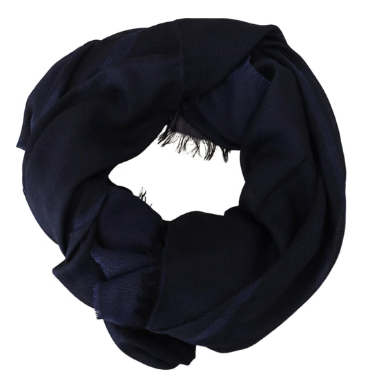 GF Ferre Dark Blue Wool Neck Wrap Shawl Fringes Scarf - ClickThatClicks 