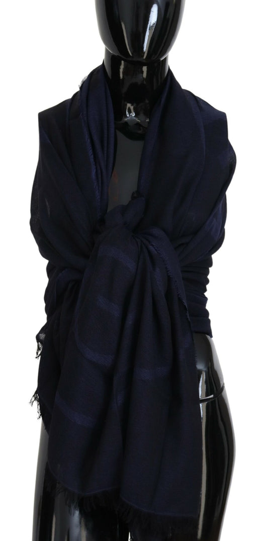 GF Ferre Dark Blue Wool Neck Wrap Shawl Fringes Scarf - ClickThatClicks 