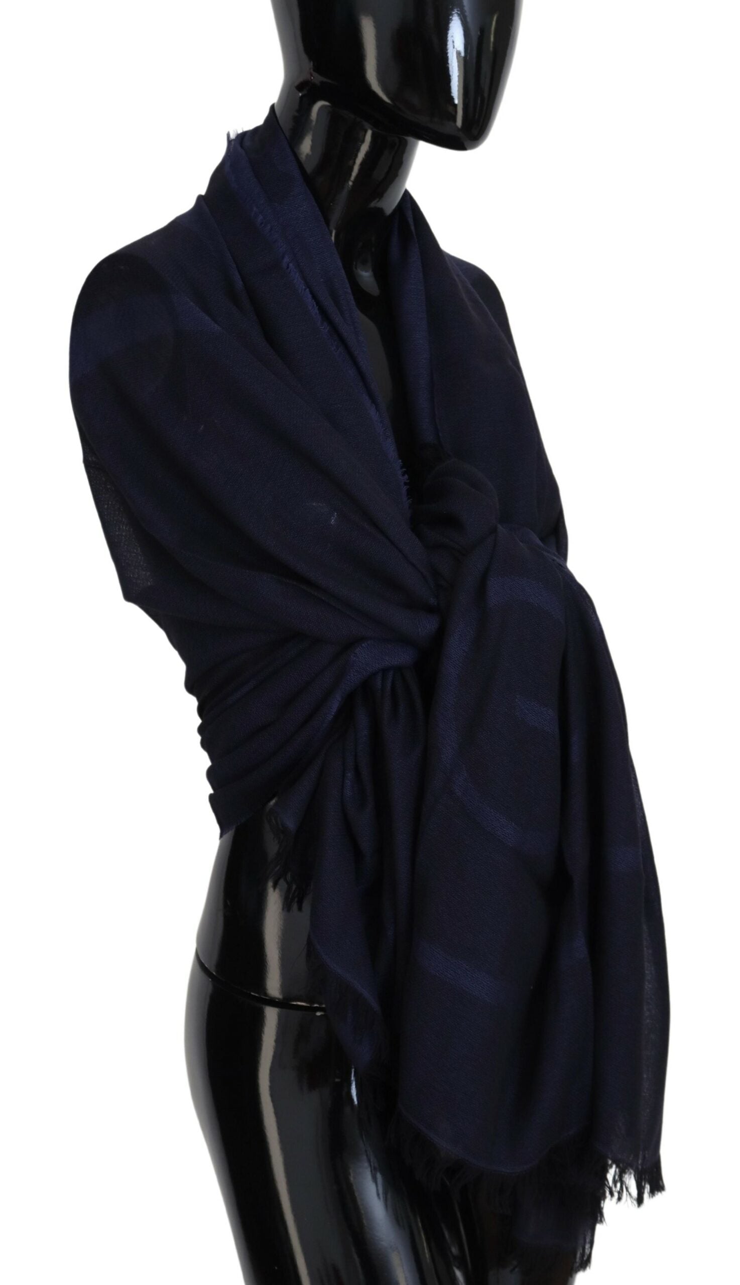 GF Ferre Dark Blue Wool Neck Wrap Shawl Fringes Scarf - ClickThatClicks 