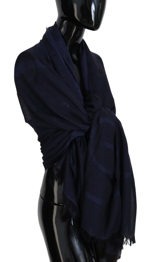 GF Ferre Dark Blue Wool Neck Wrap Shawl Fringes Scarf - ClickThatClicks 