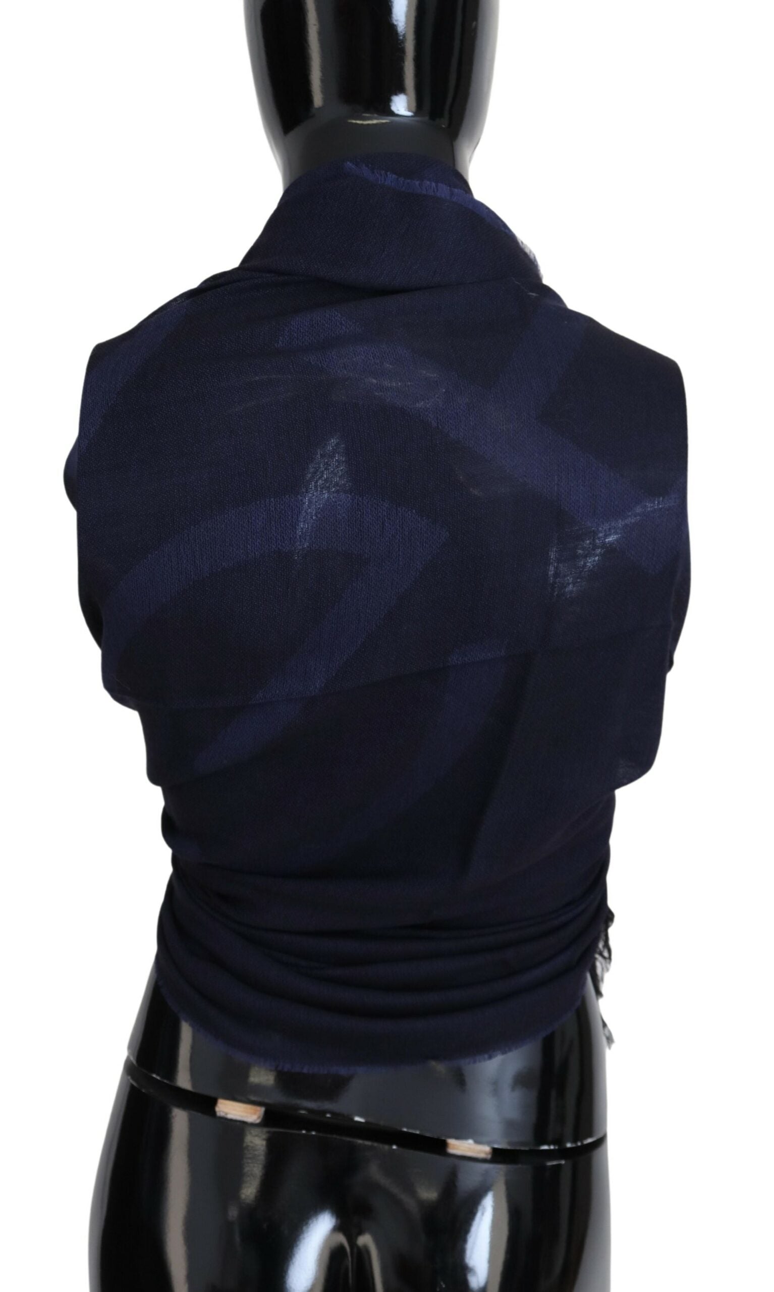GF Ferre Dark Blue Wool Neck Wrap Shawl Fringes Scarf - ClickThatClicks 