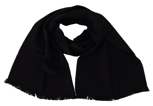 GF Ferre Black Wool Neck Wrap Shawl Fringes Scarf - ClickThatClicks 