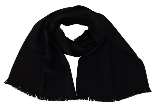 GF Ferre Black Wool Neck Wrap Shawl Fringes Scarf - ClickThatClicks 