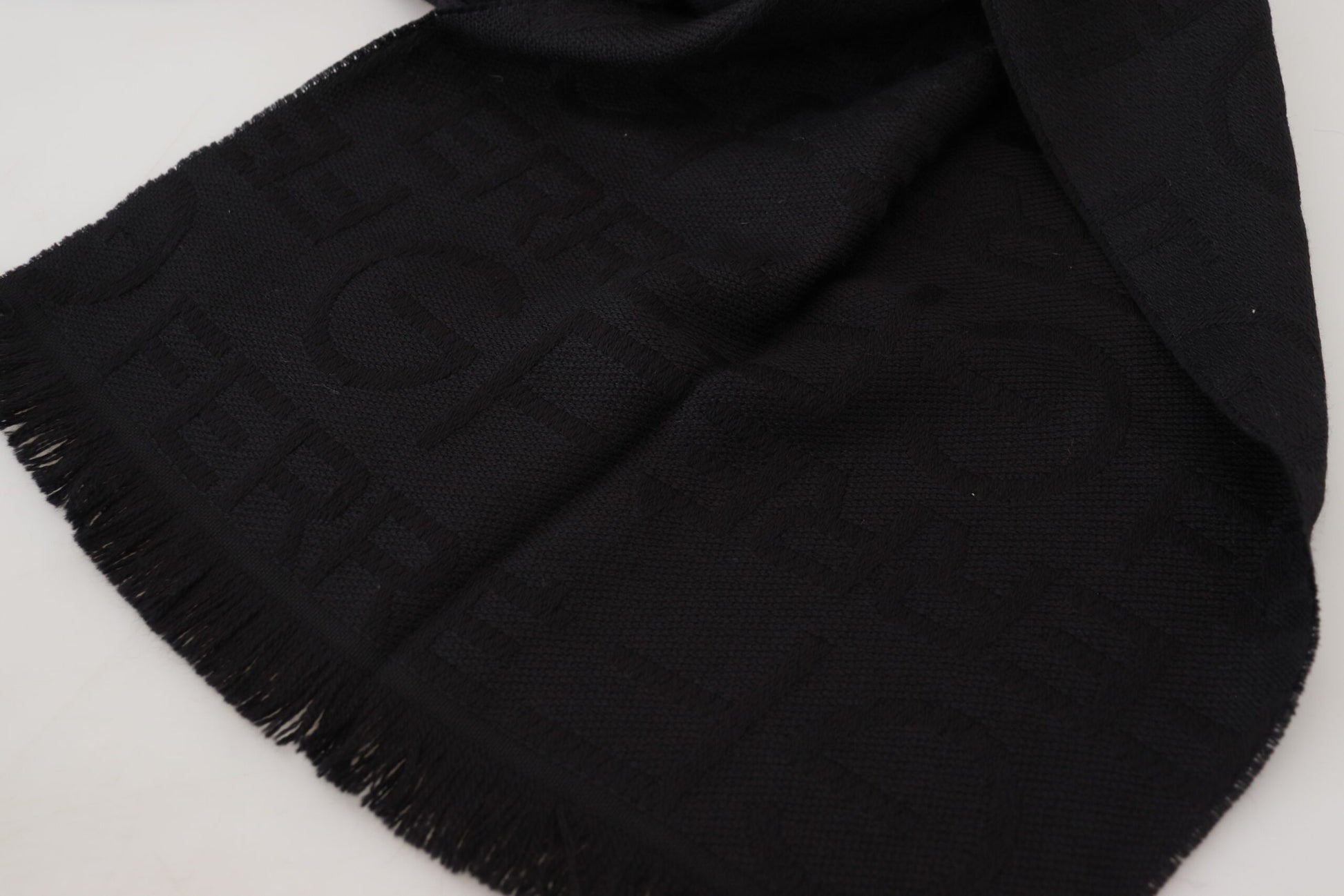 GF Ferre Black Wool Neck Wrap Shawl Fringes Scarf - ClickThatClicks 