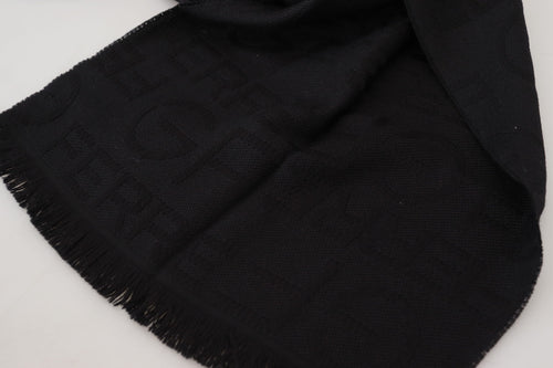 GF Ferre Black Wool Neck Wrap Shawl Fringes Scarf - ClickThatClicks 
