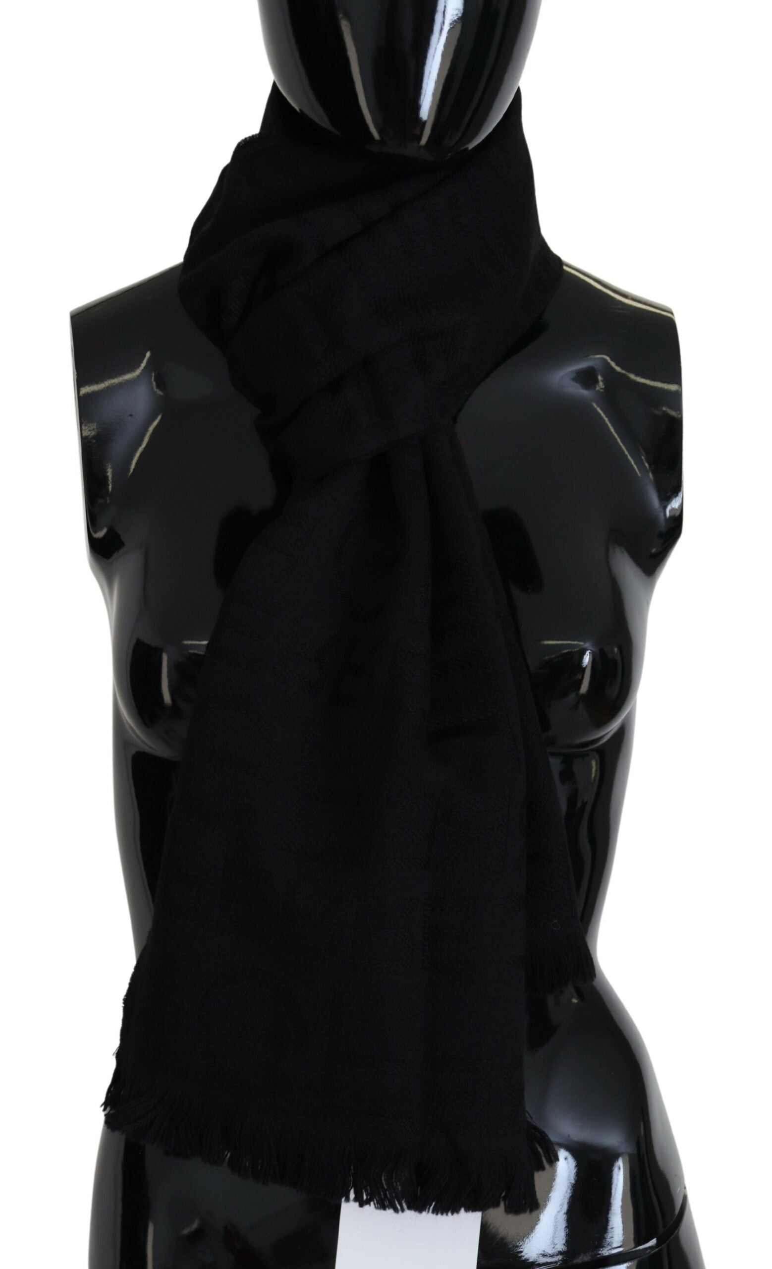 GF Ferre Black Wool Neck Wrap Shawl Fringes Scarf - ClickThatClicks 