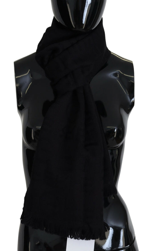 GF Ferre Black Wool Neck Wrap Shawl Fringes Scarf - ClickThatClicks 