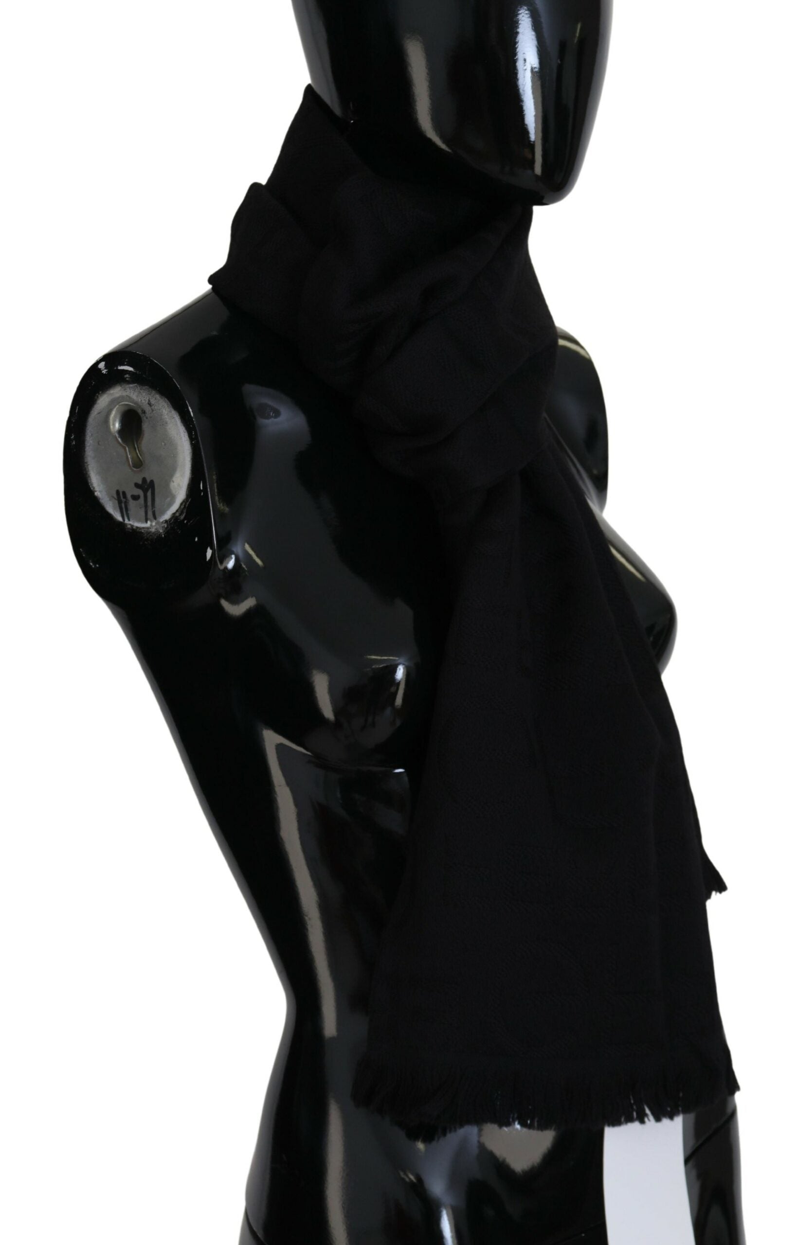 GF Ferre Black Wool Neck Wrap Shawl Fringes Scarf - ClickThatClicks 
