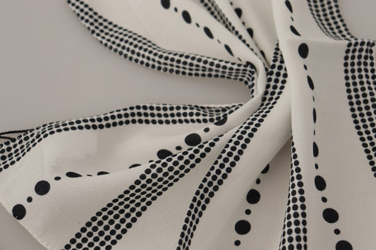 Dolce & Gabbana White Dotted Stripes Square Handkerchief Viscose Scarf - ClickThatClicks 