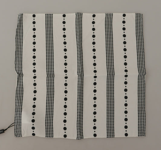 Dolce & Gabbana White Dotted Stripes Square Handkerchief Viscose Scarf - ClickThatClicks 