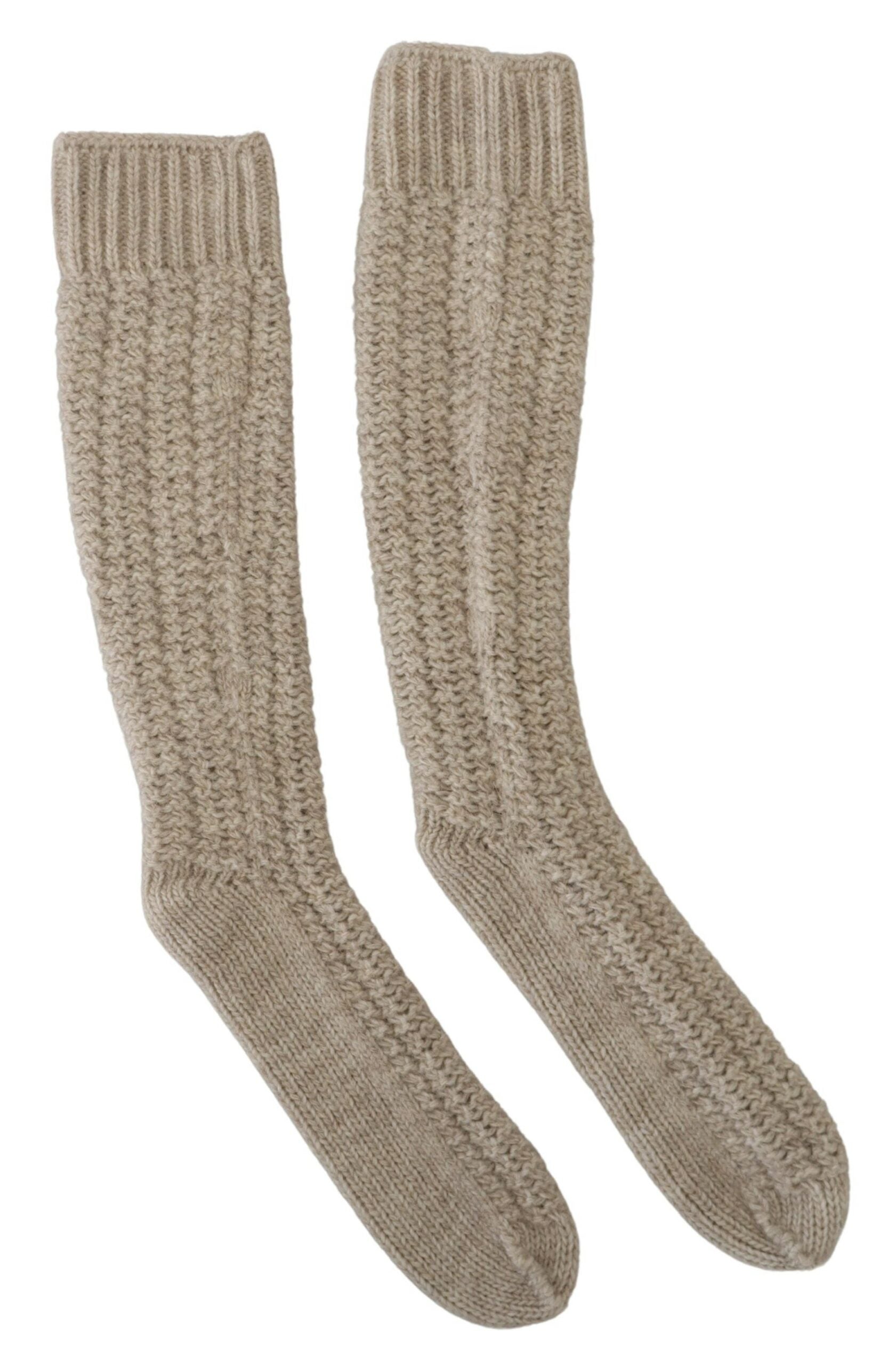 Dolce & Gabbana Beige Wool Knit Calf Long Women Socks - ClickThatClicks 