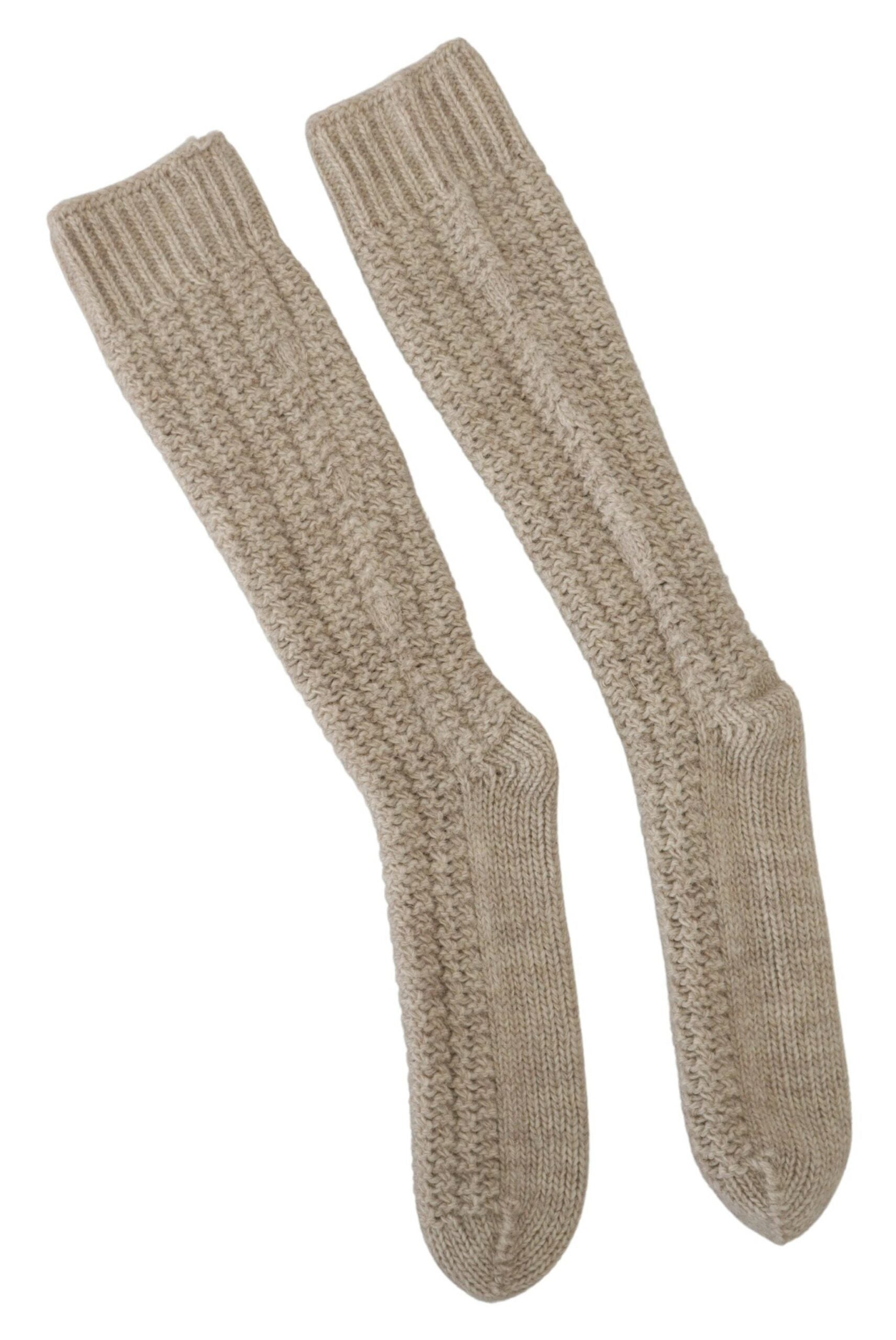 Dolce & Gabbana Beige Wool Knit Calf Long Women Socks - ClickThatClicks 
