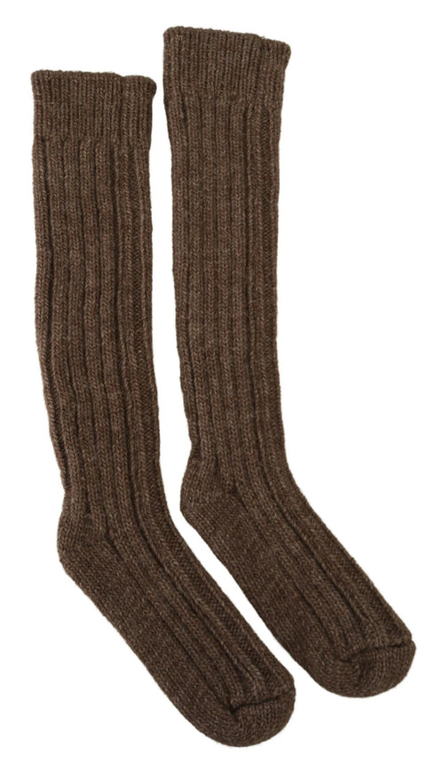 Dolce & Gabbana Brown Wool Knit Calf Long Women Socks - ClickThatClicks 