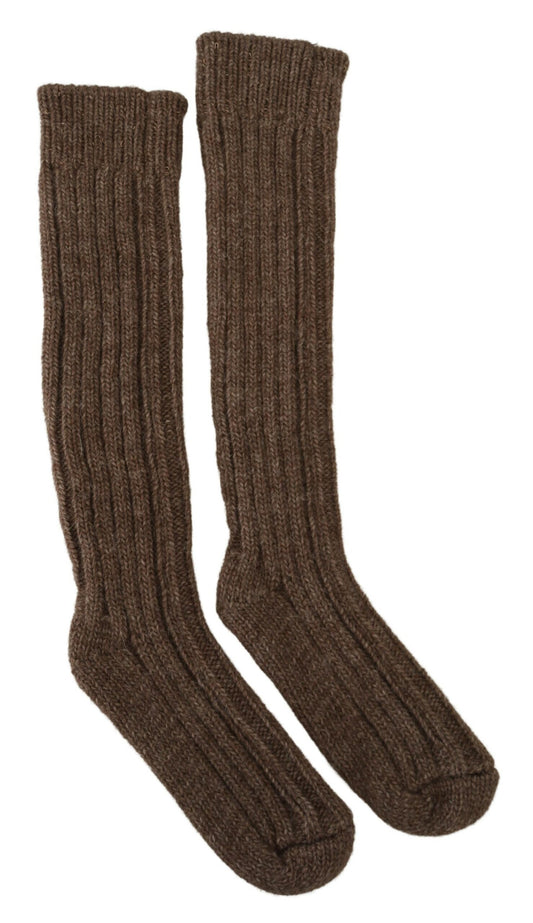 Dolce & Gabbana Brown Wool Knit Calf Long Women Socks - ClickThatClicks 